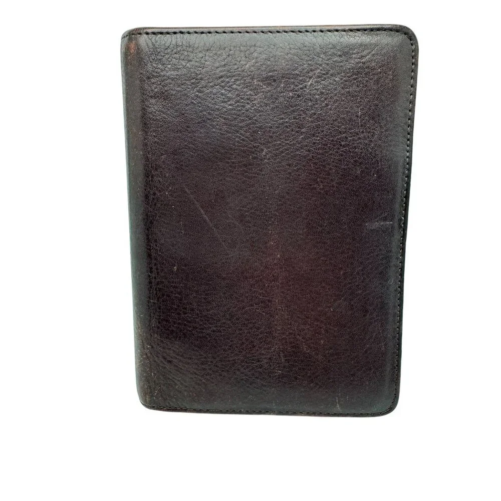 Franklin Quest Vtg Maroon Brown Full Grain Nappa Leather 6 Ring Zipper Binder 7